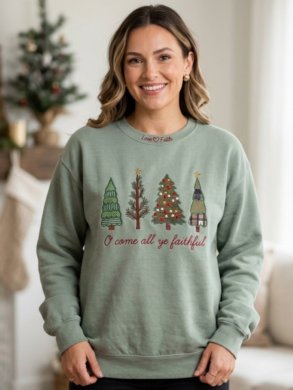 Love In Faith "O Come All Ye Faithful" Sweatshirt Sz L